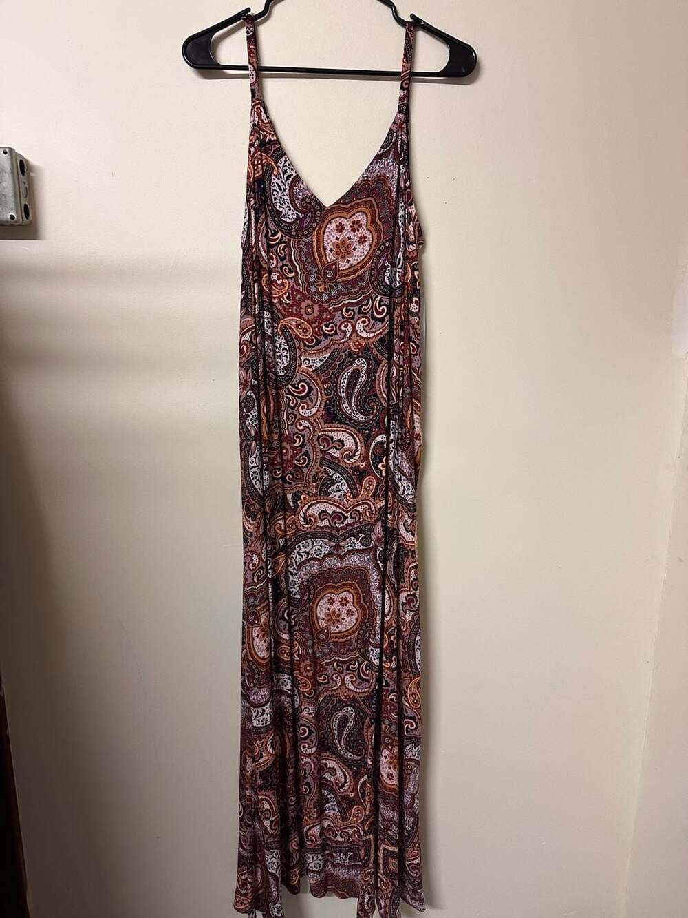 MSK Women's Navy Berry Rust Paisley Print Spaghetti Strap Maxi Dress Size L
